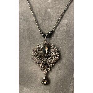 Handcrafted Statement Necklace, Royal Look  Clear, Silver and Gray Colors  # 501